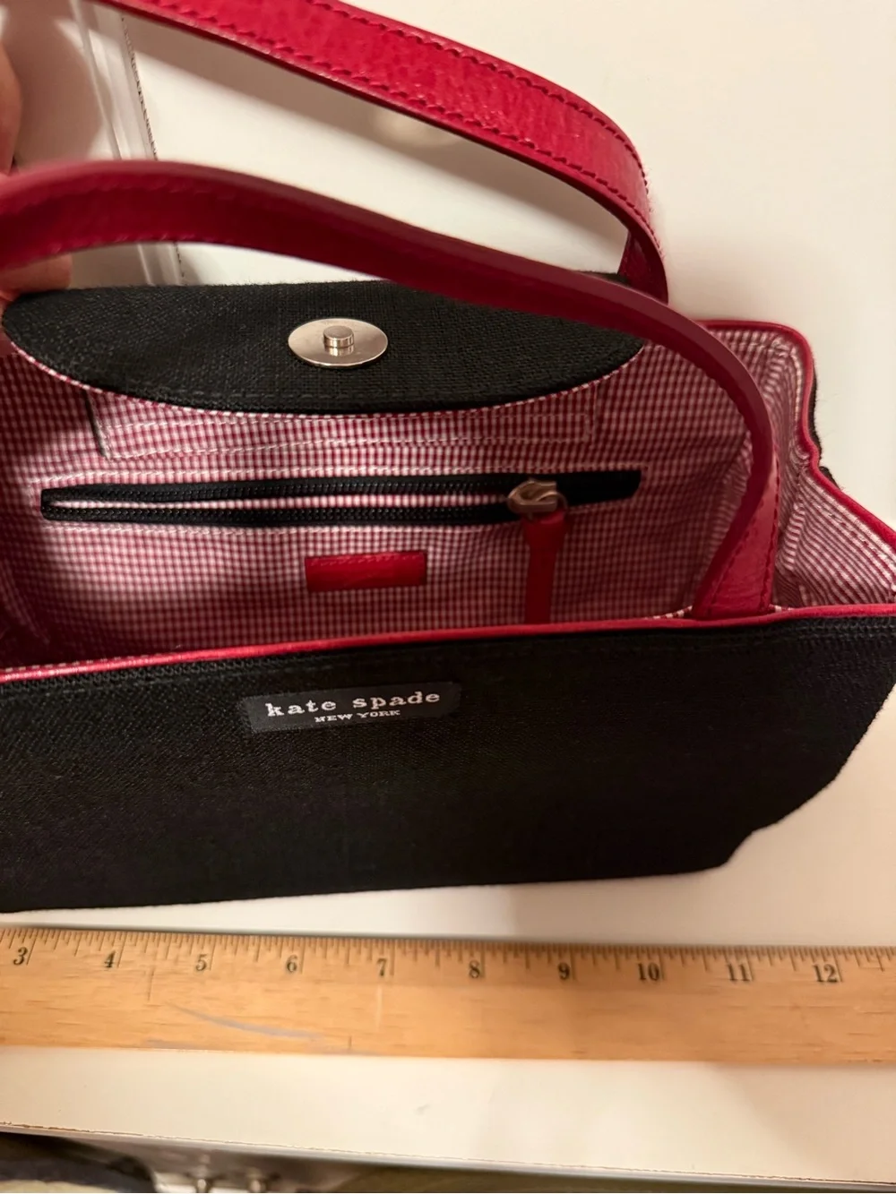 Kate Spade Black Mini Tote with Red Handles